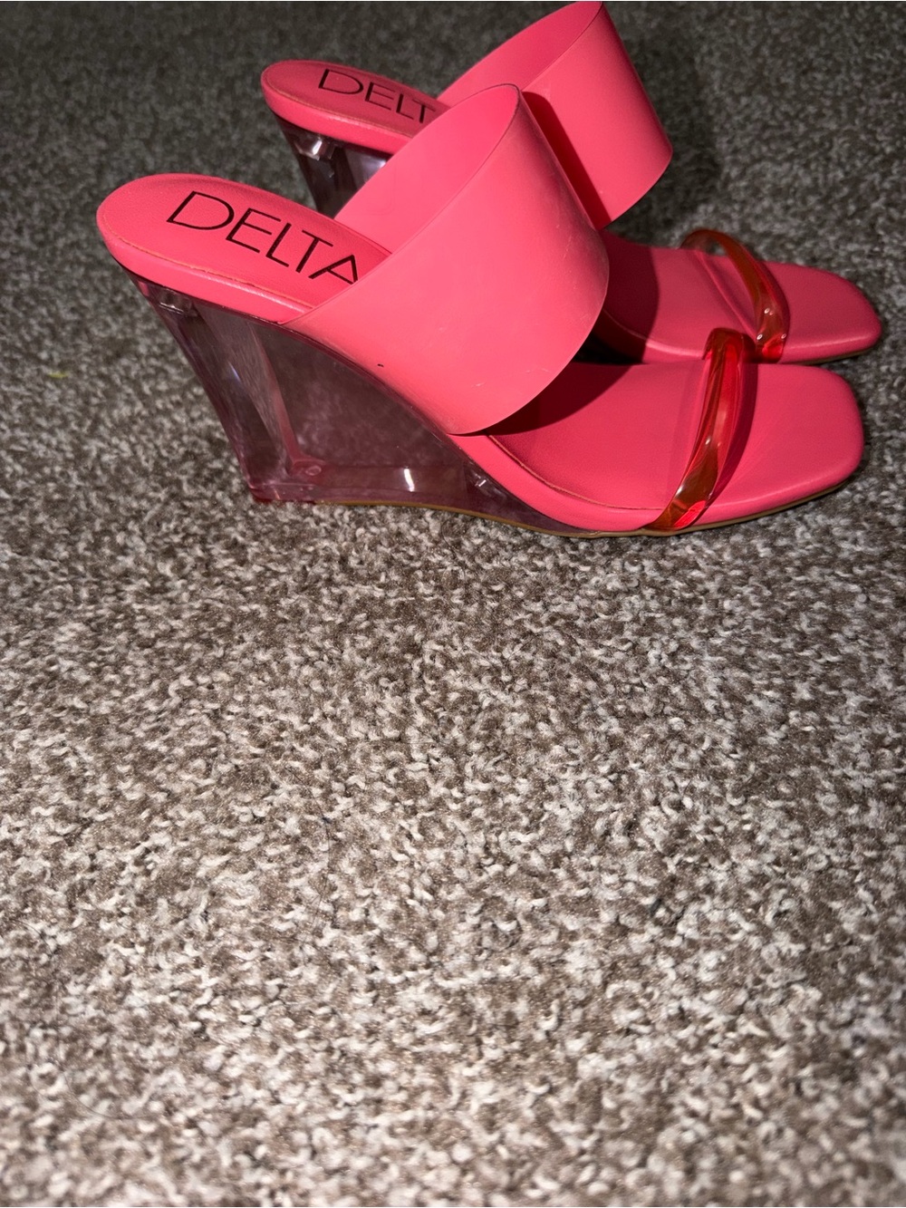 Deltan Neon Pink Clear Wedge Slide Sandals